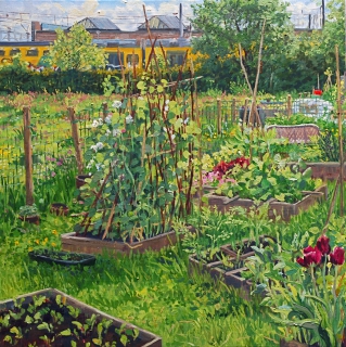 De moestuin van Bredius, Amsterdam, olieverf, 35 x 35 cm, 6/2013, huile, Amsterdam