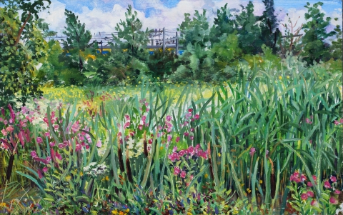 Waternatuurtuin - Westerpark, Amsterdam, olieverf, 24 x 38cm, 7/2015, huile, Amsterdam