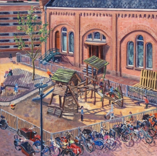 Paradijsplein, olieverf, 35 x 35 cm, 3/2018, huile, Amsterdam