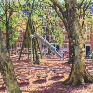 Theophile de Bockstraat, olieverf, 35 x 35 cm, 5/2018, huile, Amsterdam