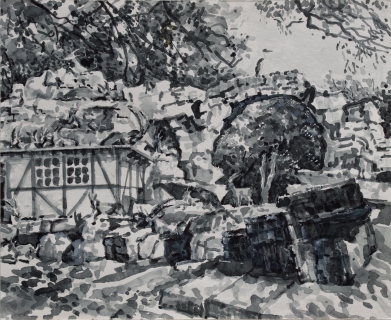 Berggeiten in Artis, sumi inkt, 24 x 30 cm, 10/2018, , encre sumi, Zoo d'Amsterdam