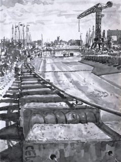 NDSM-Plein, Amsterdam,  sumi-ink, 40 x 30 cm, 5/2020, sumi-ink, Amsterdam