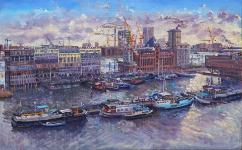 Silodam, Amsterdam, olieverf, 30 x 48 cm, 12/2020, huile, Amsterdam