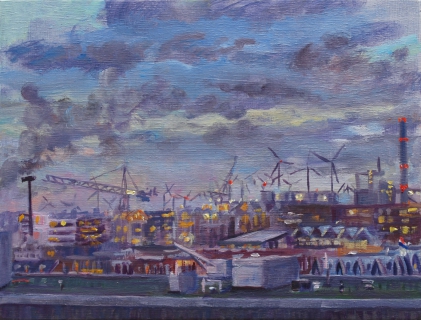 Houthaven, Amsterdam, olieverf, 19 x 25 cm, 12/2020, huile, Amsterdam