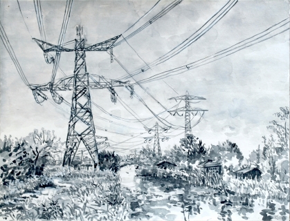 Landsmeer, sumi-inkt, 30 x 40 cm, 5/2021, encre sumi, Landsmeer