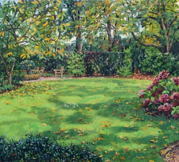 Tuin Château Bleu, Den Haag, olieverf, 31 x 34 cm, 9/2020, huile, La Haye