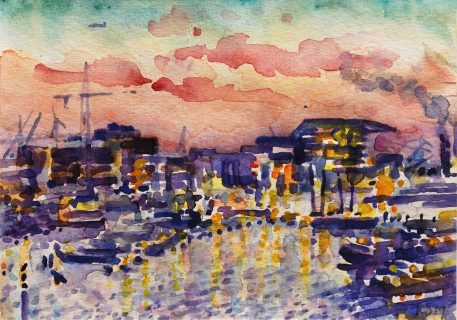 Houthaven, Amsterdam, aquarel, 15 x 21 cm, 2/2019, aquarelle, Amsterdam