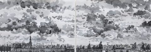 Van Diemenstraat, Amsterdam,  sumi-ink,   2x (18 x 24) cm, 11/2019, huile, Amsterdam