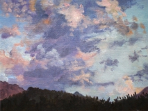 Zonsondergang, olieverf, 19 x 25 cm, 6/2005, huile, Coucher de soleil