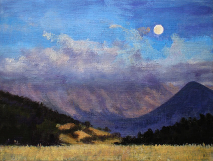 Volle maan, olieverf, 19 x 25 cm, 8/2005, huile, Pleine lune
