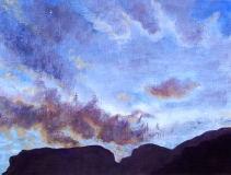 Maansopgang, olieverf, 19 x 25 cm, 8/2006, huile, Lever de la lune