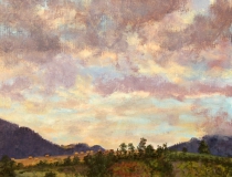 Zonsopkomst, olieverf, 19 x 25 cm, 8/2007, huile, Lever de soleil