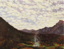 Vuurtje aan de voet van de Ménil, olieverf, 19 x 25 cm, 11/2008, huile, Feu au pied du Ménil