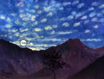 Volle maan, olieverf, 19 x 25 cm, 8/2009, huile, Pleine lune