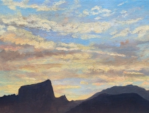Zonsondergang, olieverf, 19 x 25 cm, 8/2009, huile, Coucher de soleil