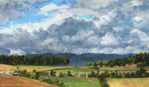 Kerkhof van Cornillon, olieverf, 18 x 31 cm, 10/2012, huile, Cimetière de Cornillon