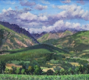 Uitzicht Masserange, olieverf, 29 x 31 cm, 8/2017, huile, Vue de Masserange direction Valbonnais