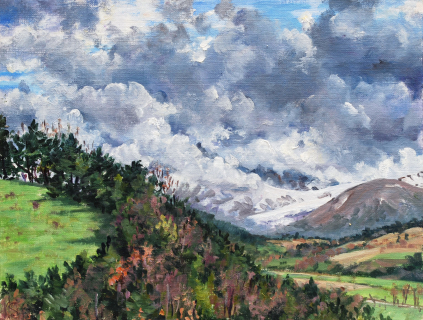 Col du Thau, olieverf, 19 x 25 cm,  4/2018, huile, Col du Thau, vu de Montvallon