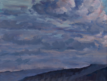 Avondlucht, olieverf, 19 x 25 cm, 8/2018, huile,  le Vercors - ciel du soir