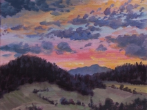 Zonsondergang, olieverf, 19 x 25 cm, 8/2018, huile, Le Vercors - coucher de soleil