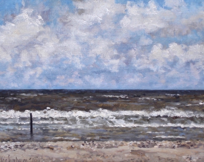 Zee bij Den Haag, olieverf, 19 x 24 cm, 5/2004, huile, La mer à La Haye