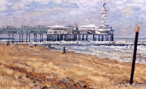 Scheveningse Pier, olieverf, 20 x 32 cm, 2000, huile, Scheveningen