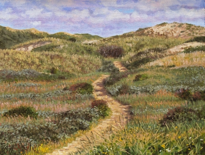 Duinen bij Egmond, olieverf, 19 x 25 cm, 7/2006, huile, Dunes à Egmond