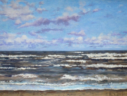 Zee bij Zandvoort, olieverf, 19 x 25 cm, 9/2006, huile, La mer à Zandvoort