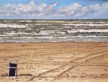 Zee bij Zandvoort, olieverf, 19 x 25 cm, 9/2006, huile, La mer à Zandvoort