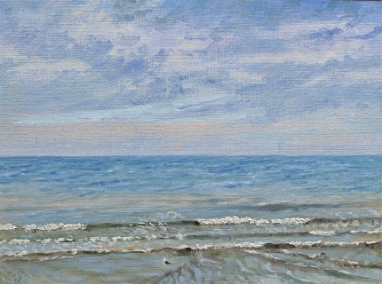 De zee bij Den Haag, olieverf, 19 x 25 cm, 9/2006, huile, La mer à La Haye