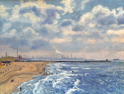 Scheveningen Haven, olieverf, 19 x 25 cm, 6/2009, huile, Le port de Scheveningen