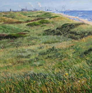 Gezicht op IJmuiden, olieverf, 35 x 35 cm, 7/2013, huile, Vue sur IJmuiden