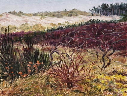 Het duin bij Bergen, olieverf, 19 x 25 cm, 2/2015, huile, Les dunes à Bergen