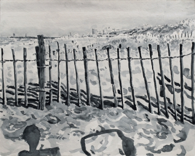 Strandslag 8, Den Haag, sumi-inkt , 24 x 30 cm, 9/2020, encre sumi, Plage La Haye