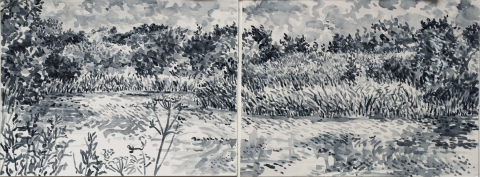 Berkheide Katwijk, sumi-inkt, 2x (18 x 24) cm, 7/2023, encre sumi, Katwijk