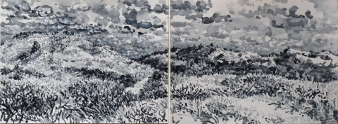 Berkheide Katwijk, sumi-inkt, 2x (18 x 24) cm, 7/2023, encre sumi, Katwijk