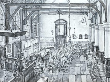 Broeker Kerk, sumi-inkt , 30 x 40 cm, 6/2025, encre sumi, Broek in Waterland