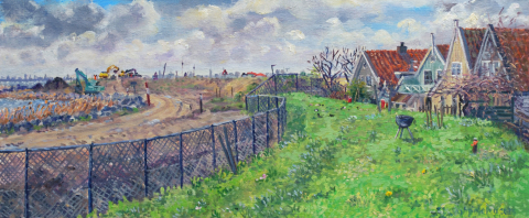 Versterking Uitdammerdijk, olieverf, 19 x 46 cm, 4/2025, huile,  Uitdam