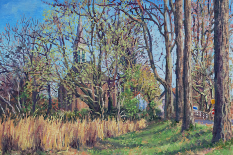 Zuiderwoude, olieverf, 21 x 31 cm, 4/2025, huile,  Zuiderwoude