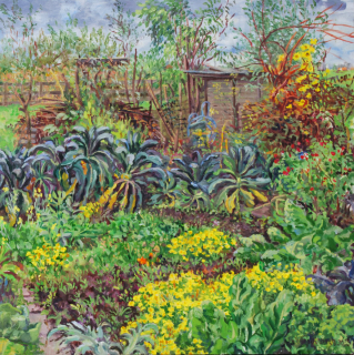 Tuinvereniging Broek in Waterland, olieverf, 35 x 35 cm, 10/2025, huile, Broek in Waterland