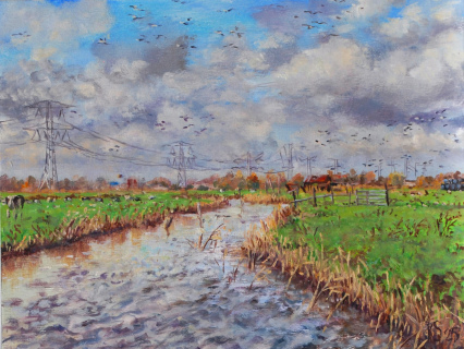 Waterland, olieverf, 19 x 25 cm, 11/2025, huile, Waterland