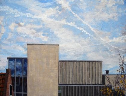 De Kolk, nieuwbouw Ben van Berkel, A’dam, olieverf, 24 x 32 cm, 11/2004, huile, Amsterdam