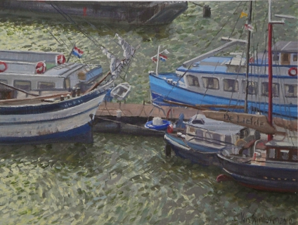 Uitzicht Silodam, Amsterdam, olieverf, 19 x 25 cm, 4/2010, huile, Amsterdam