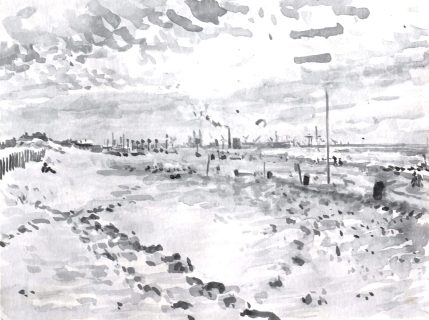 Stille Strand Den Haag, sumi-inkt , 18 x 24 cm, 6/2020, encre sumi, Plage La Haye