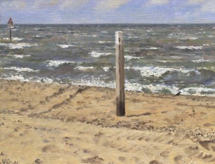 Strand bij Den Haag, olieverf, 19 x 25 cm, 4/2009, huile, Plage à La Haye